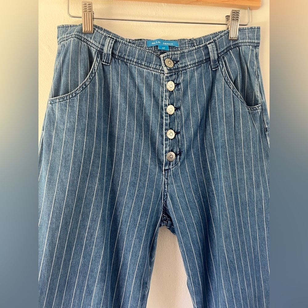 M.i.h Paradise Ultra High-Rise Straight Blue Denim White Striped Jeans Size‎ 27 - Picture 7 of 12